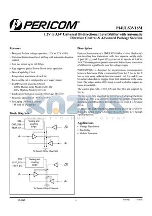 PI4ULS3V16MNLE datasheet - 1.2V to 3.6V Universal Bi-directional Level Shifter with Automatic Direction Control & Advanced Package Solution