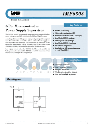 IMP6303JEUR-T datasheet - 3-Pin Microcontroller Power Supply Supervisor
