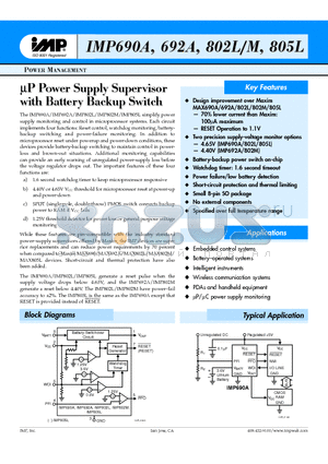 IMP690AC/D datasheet - lP POWER SUPPLY SUPERVISOR WITH BATTERY BACKUP SWITCH