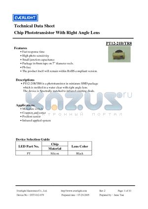 PT12-21B datasheet - Chip Phototransistor With Right Angle Lens