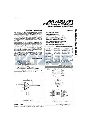 MAX420CPD datasheet - a15 Volt Chopper Stabilized Operational Amplifier