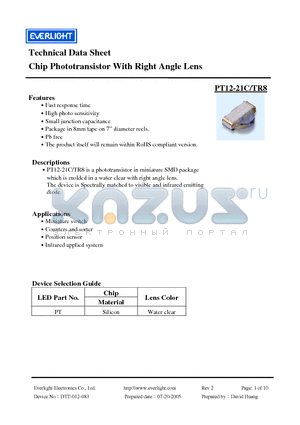 PT12-21C/TR8 datasheet - Chip Phototransistor With Right Angle Lens