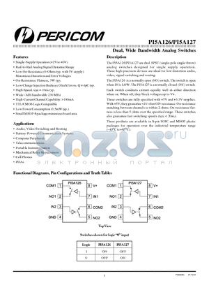 PI5A127UX datasheet - Dual, Wide Bandwidth Analog Switches