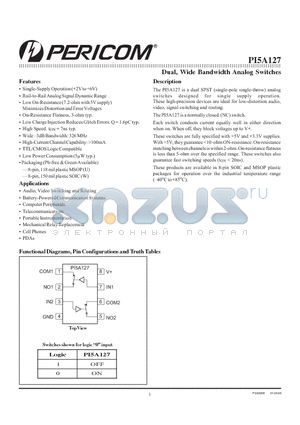 PI5A127WX datasheet - Dual, Wide Bandwidth Analog Switches