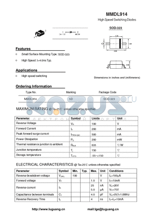 MMDL914 datasheet - High Speed Switching Diodes