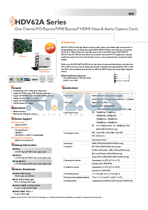 HDV62A datasheet - One Channel PCI Express^/PXI Express^ HDMI Video & Audio Capture Cards
