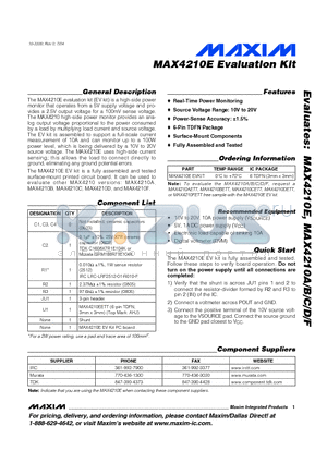 MAX4210E datasheet - MAX4210E Evaluation Kit