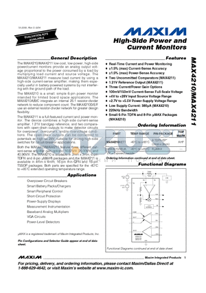 MAX4211 datasheet - High-Side Power and Current Monitors