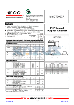 MMDT2907A datasheet - PNP General Purpose Amplifier