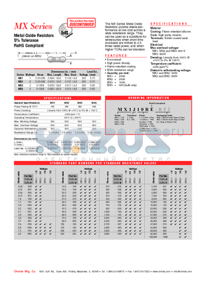 MX2J10RE-R58 datasheet - Metal Oxide Resistors 5% Tolerance RoHS Compliant