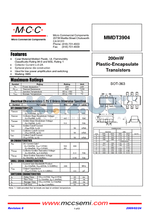 MMDT3904-TP datasheet - 200mW Plastic-Encapsulate Transistors