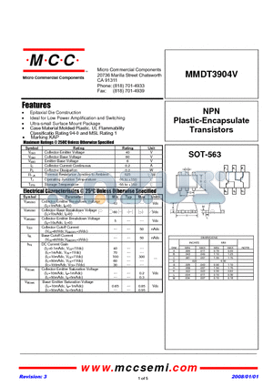 MMDT3904V-TP datasheet - NPN Plastic-Encapsulate Transistors