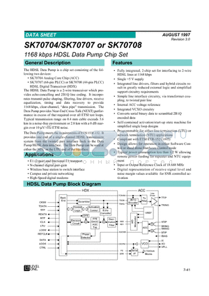 HDXSK70707 datasheet - 1168 kbps HDSL Data Pump Chip Set