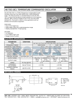 HE-VTXO-10C1 datasheet - TEMPERATURE COMPENSATED OSCILLATOR