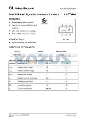 MMDT3906 datasheet - Dual PNP Small Signal Surface Mount Transistor