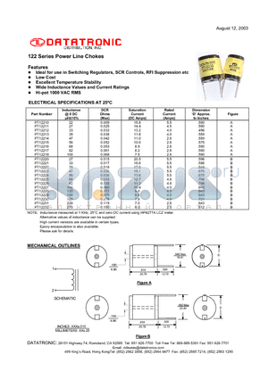 PT12213 datasheet - 122 Series Power Line Chokes