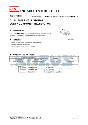 MMDT3906 datasheet - DUAL PNP SMALL SIGNAL SURFACE MOUNT TRANSISTOR