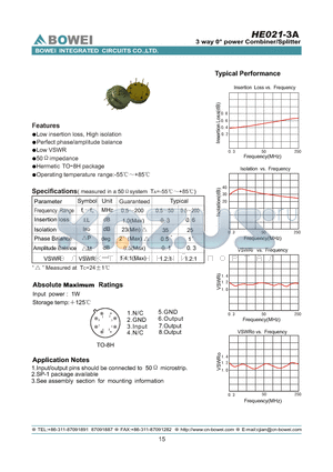 HE021-3A datasheet - 3 way 0 power Combiner/Splitter