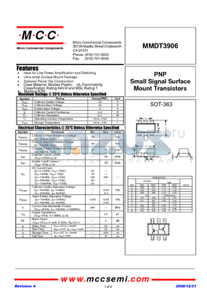 MMDT3906-TP datasheet - PNP Small Signal Surface Mount Transistors