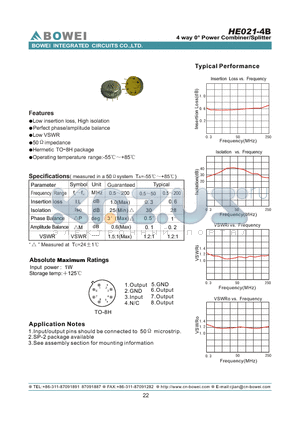 HE021-4B datasheet - 4 way 0 power Combiner/Splitter