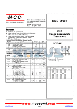 MMDT3906V-TP datasheet - PNP Plastic-Encapsulate Transistors