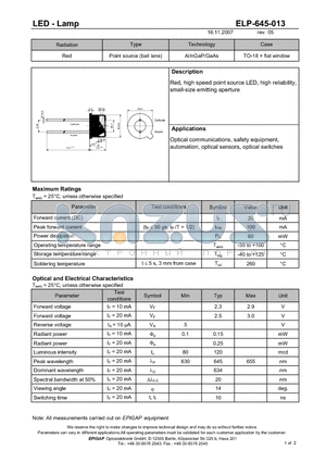 ELP-645-013 datasheet - LED - Lamp