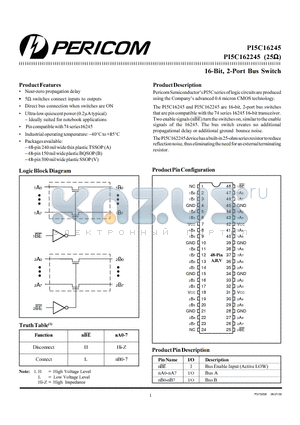 PI5C16245B datasheet - 16-Bit, 2-Port Bus Switch