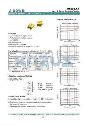 HE022-3B datasheet - 3 way 0 power Combiner/Splitter