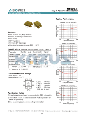 HE022-4 datasheet - 4 way 0 power Combiner/Splitter