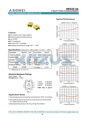 HE022-3A datasheet - 3 way 0 power Combiner/Splitter