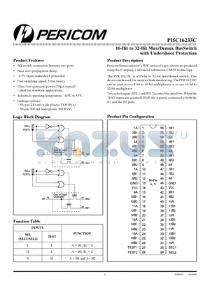 PI5C16233CA datasheet - 16-Bit to 32-Bit Mux/Demux BusSwitch with Undershoot Protection