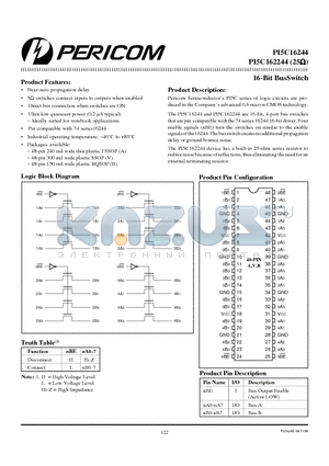 PI5C162244 datasheet - 16-Bit BusSwitch