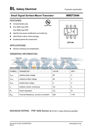 MMDT3946 datasheet - Small Signal Surface Mount Transistor