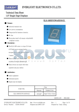 ELS-1005SYGWA/S530-E2 datasheet - Technical Data Sheet 1.0