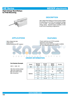 HE05-1B83-03 datasheet - High Voltage Reed Relays for PCB Mounting