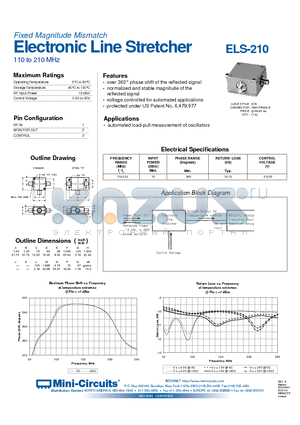 ELS-210 datasheet - Fixed Magnitude Mismatch Electronic Line Stretcher 110 to 210 MHz