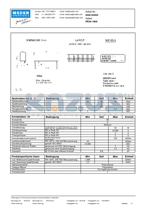 HE06-1A69_DE datasheet - (deutsch) HE Reed Relay