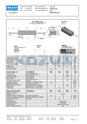 HE06-1B83-150 datasheet - HE Reed Relay