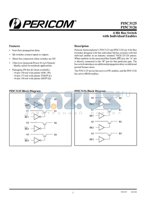 PI5C3126QE datasheet - 4-Bit Bus Switch with Individual Enables