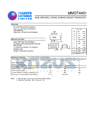 MMDT4401 datasheet - DUAL NPN SMALL SIGNAL SURFACE MOUNT TRANSISTOR