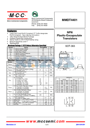 MMDT4401 datasheet - NPN Plastic-Encapsulate Transistors