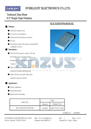 ELS-322SYGWA/S530-E2 datasheet - 0.3 Single Digit Displays