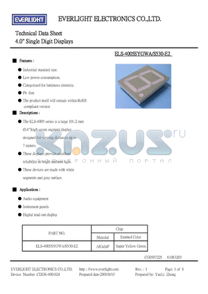 ELS-4005SYGWA/S530-E2 datasheet - 4.0 Single Digit Displays