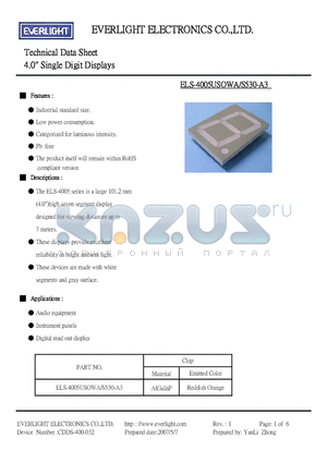 ELS-4005USOWA/S530-A3 datasheet - 4.0 Single Digit Displays