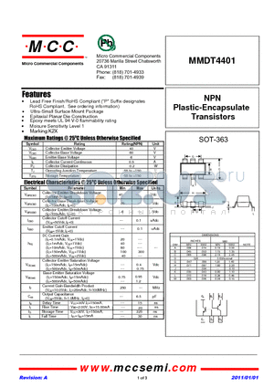 MMDT4401_11 datasheet - NPN Plastic-Encapsulate Transistors