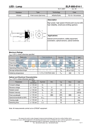 ELP-880-014-1 datasheet - LED - Lamp