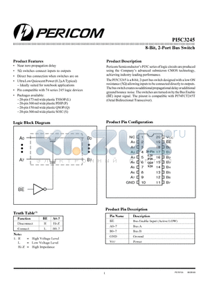 PI5C3245 datasheet - 8-Bit, 2-Port Bus Switch