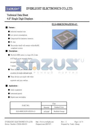 ELS-4006USOWA/S530-A3 datasheet - 4.0 Single Digit Displays