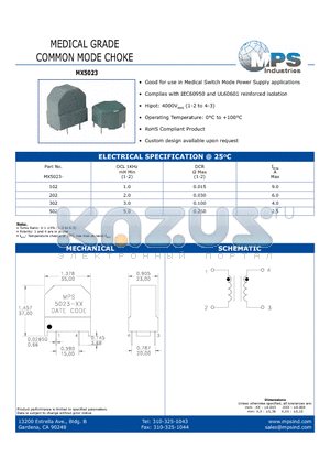 MX5023-302 datasheet - MEDICAL GRADE COMMON MODE CHOKE