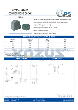 MX5021-202 datasheet - MEDICAL GRADE COMMON MODE CHOKE